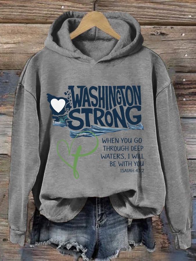Retro Washington Strong When You Go Through Deep Waters, I Will Be With You Isaiah 43:2 Print Hoodie