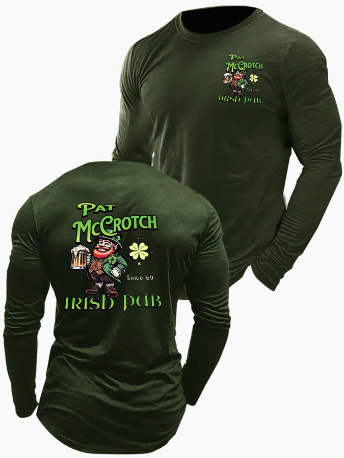 St.Patrick's Day Print Pattern Printed Long Sleeve Cotton T-Shirt