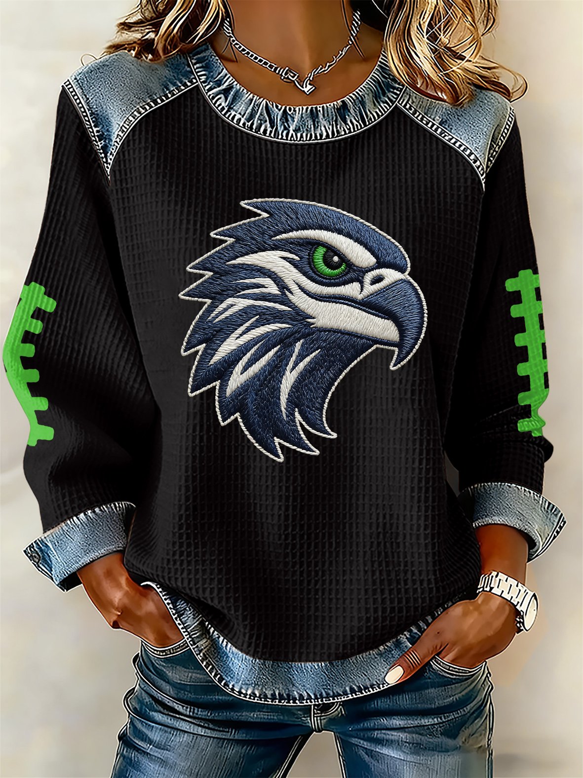 Women's rugby print long-sleeved sweatshirt