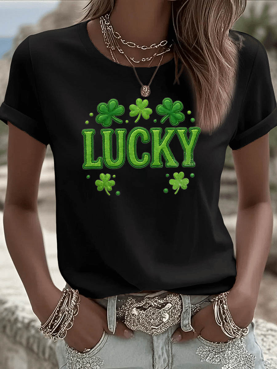 St. Patrick'S Day Lucky Pattern Round-Neck 100% Cotton 180g T-Shirt