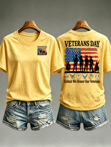 Women's Veterans Day Shirt, Our Defenders of Freedom American Flag and Soldier Silhouettes
