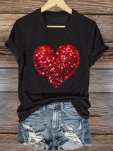 Women's Valentine's Day Print V-Neck T-Shirt