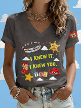 V-Neck Retro I Knew It Print T-Shirt
