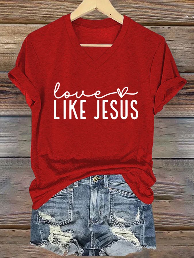 Women's Valentine's Day Faith Print V-Neck T-Shirt