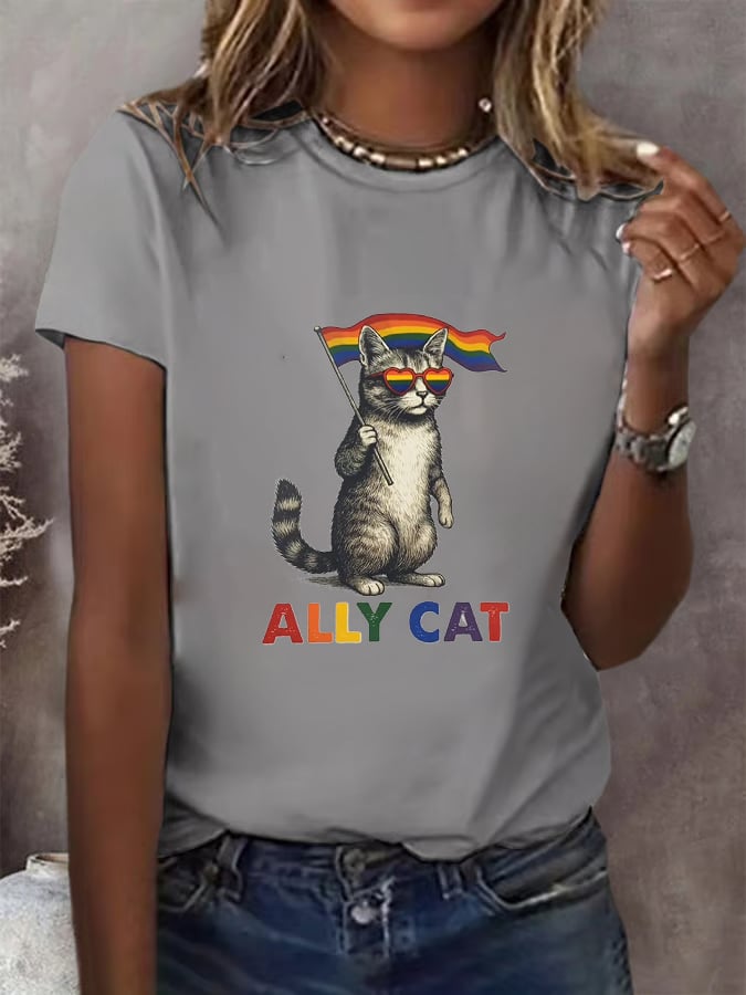 Women's Gay Month Rainbow Print Casual Crew Neck   T-Shirt