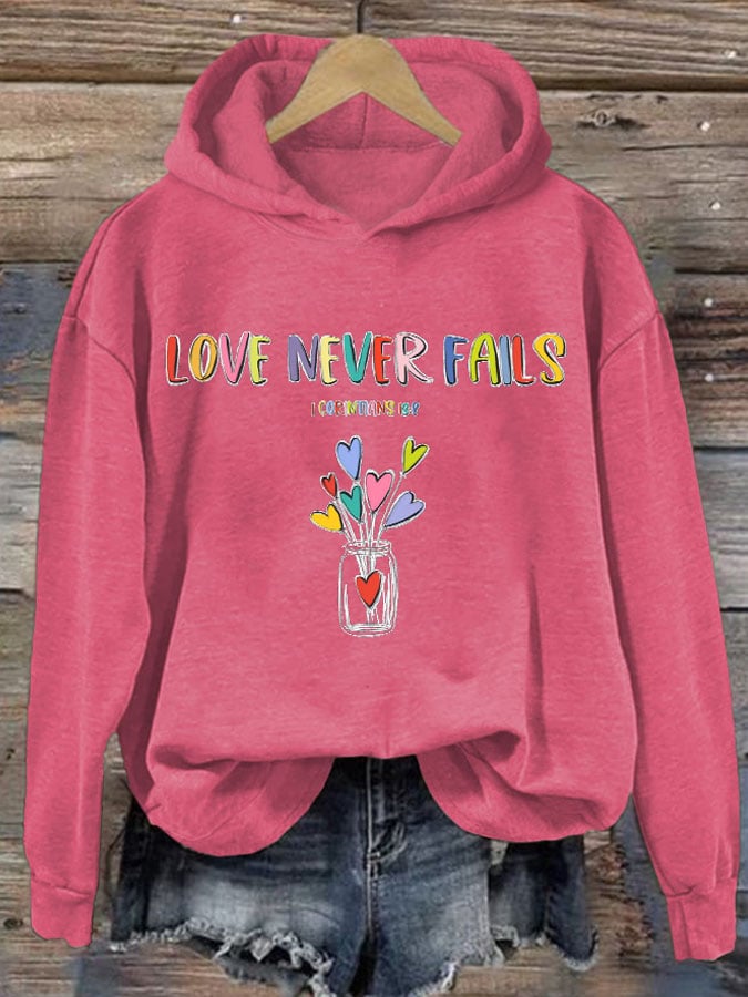 Women's Love Never Fails Heart Print Casual Sweatshirt