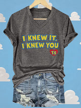 V-Neck Retro I Knew It Print T-Shirt