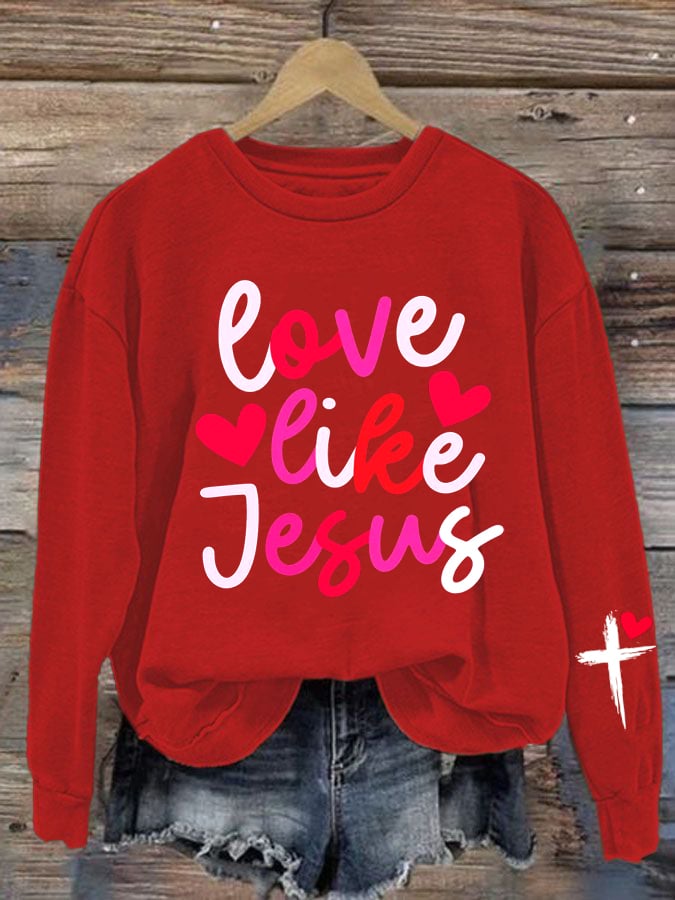 Women's Valentine's Day Printed Round Neck Sweatshirt