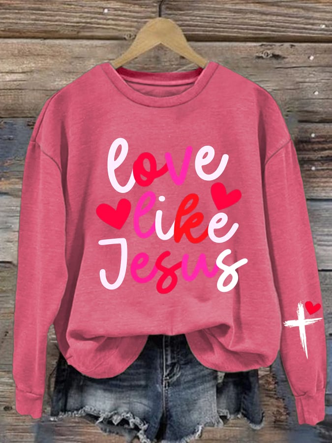 Women's Valentine's Day Printed Round Neck Sweatshirt