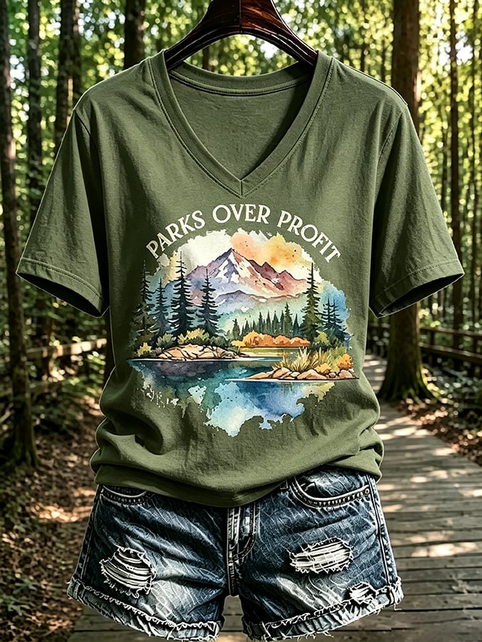 Women's National Park Print Casual T-Shirt
