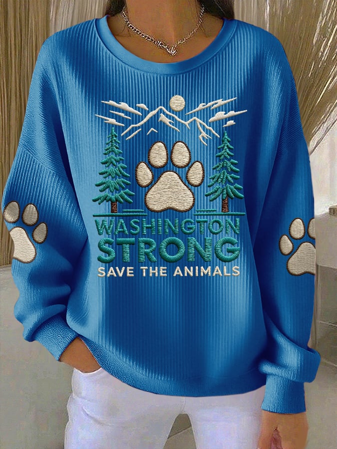 Retro Washington Strong Save The Animals Print Sweatshirt