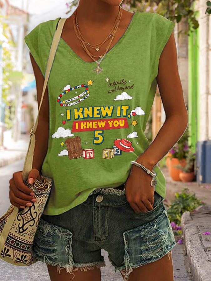 V-Neck Retro I Knew It Print Tops Tank