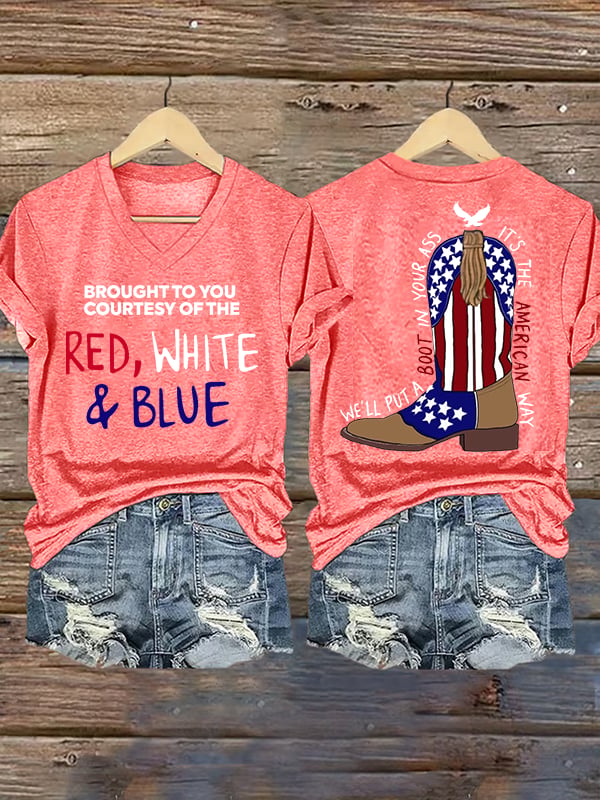 Women's  RED, WHITE & BLUE Print T-Shirt