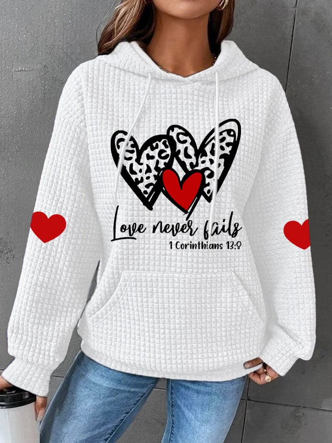 Women's Love Never Fails Heart Print Casual Sweatshirt