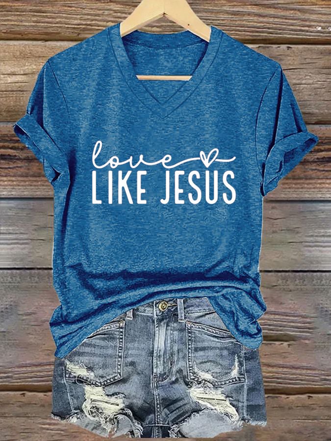 Women's Valentine's Day Faith Print V-Neck T-Shirt