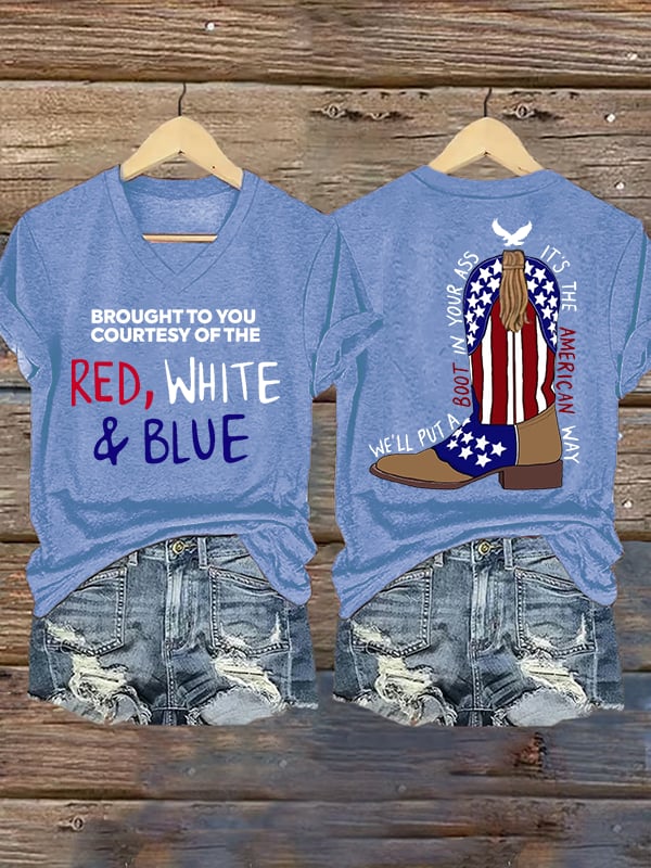 Women's  RED, WHITE & BLUE Print T-Shirt