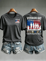 Women's Veterans Day Shirt, Our Defenders of Freedom American Flag and Soldier Silhouettes