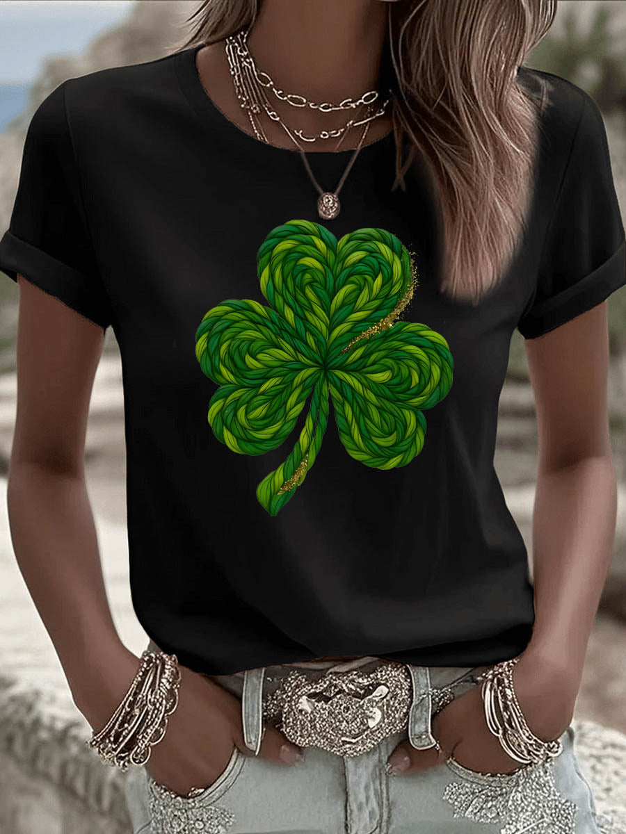 St. Patrick'S Day Pattern Clover Round-Neck 100% Cotton 180g T-Shirt