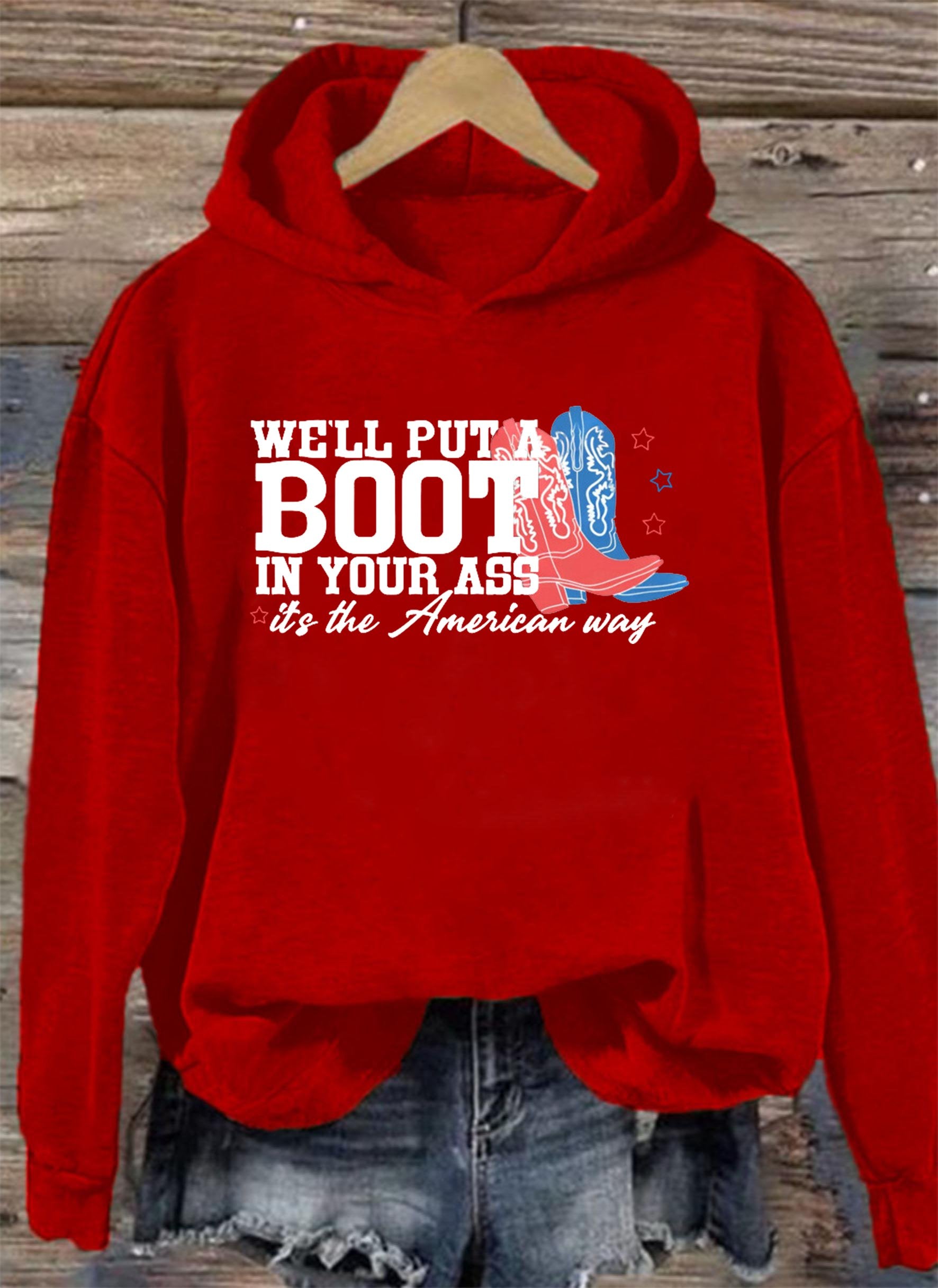 Women's  Courtesy of the Red, White and Blue Cowboy  Hoodie