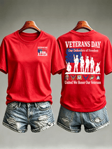 Women's Veterans Day Shirt, Our Defenders of Freedom American Flag and Soldier Silhouettes