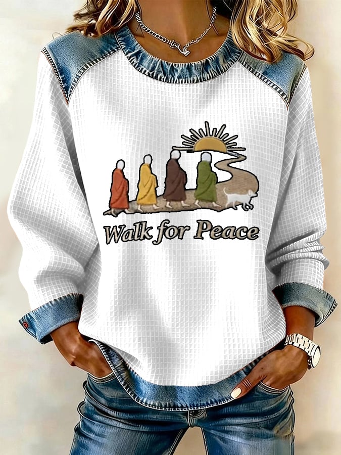 Retro Walk For Peace Monks With Aloka Dog Print Sweatshirt