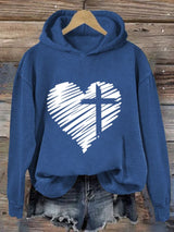 Women'S Love Cross Printed Casual Hoodie