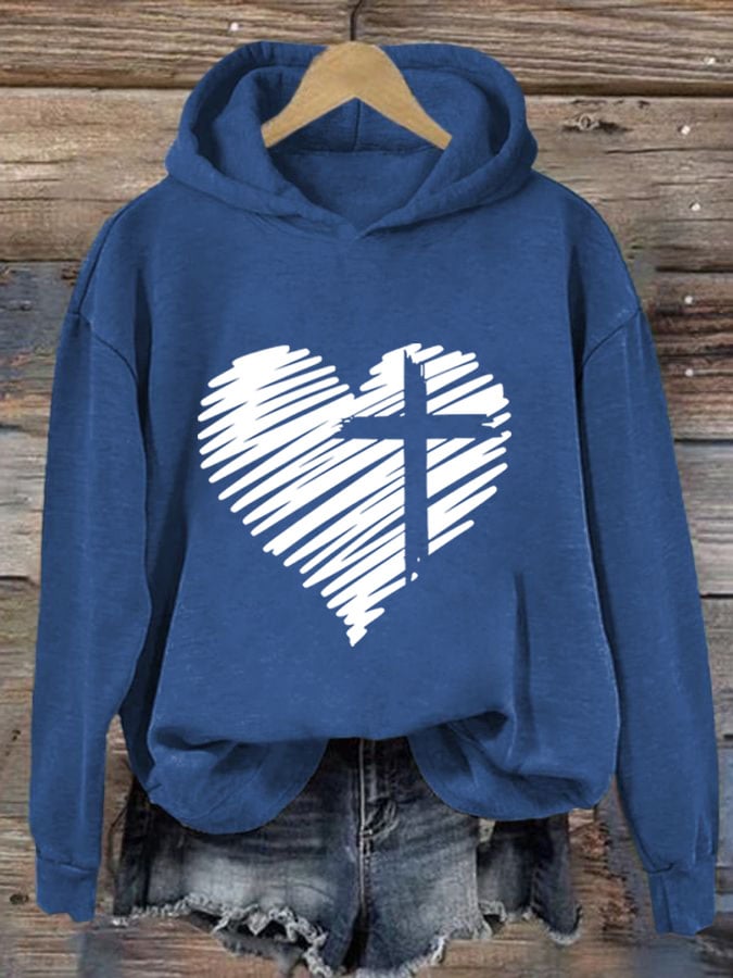 Women'S Love Cross Printed Casual Hoodie