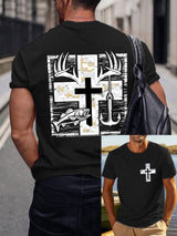 Men's Retro Faith Fishing Hunting Print T-Shirt