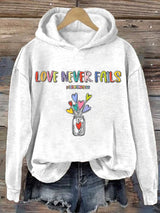 Women's Love Never Fails Heart Print Casual Sweatshirt