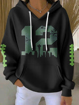 Women's Rugby Print Casual Hoodie