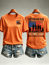 Women's Veterans Day Shirt, Our Defenders of Freedom American Flag and Soldier Silhouettes