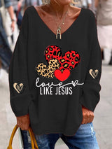Women's Valentine's Day Printed Long Sleeve V-Neck Sweatshirt