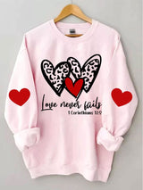Women's Love Never Fails Print Casual Long Sleeve Sweatshirt