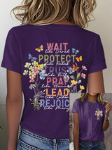 🔥Hot Sale Picks 🔥Women'S Casual Floral Faith Print Short Sleeve T-Shirt