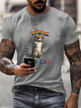Men's Gay Month Rainbow Print Casual Crew Neck   T-Shirt