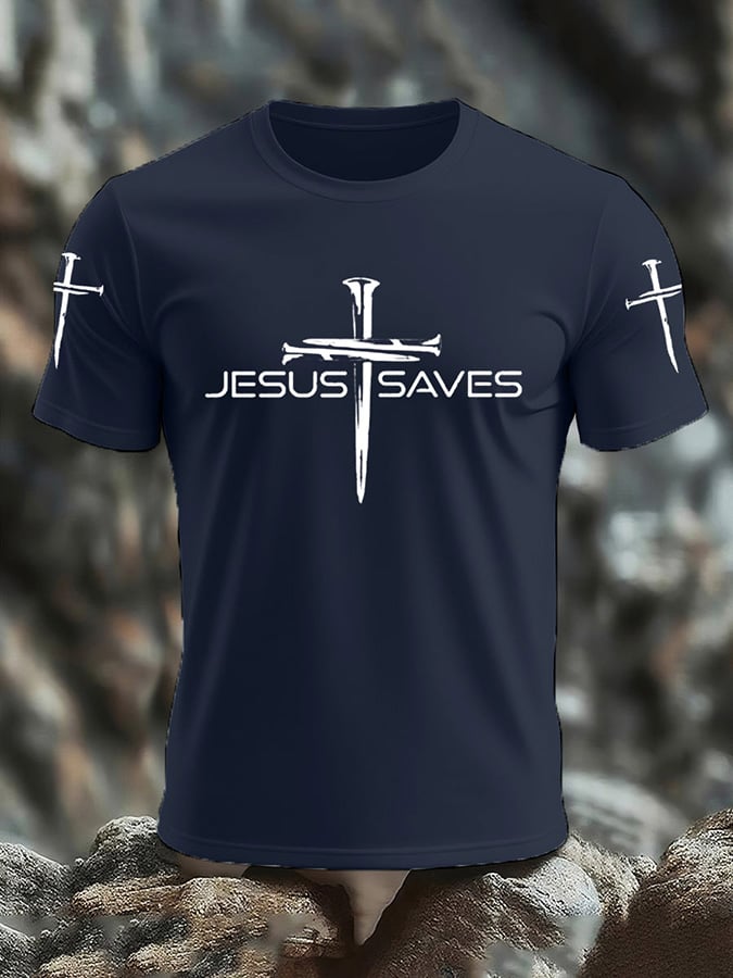 🔥Buy 3 Get 15% Off🔥Men's Faith Jesus Saves Print Casual T-Shirt