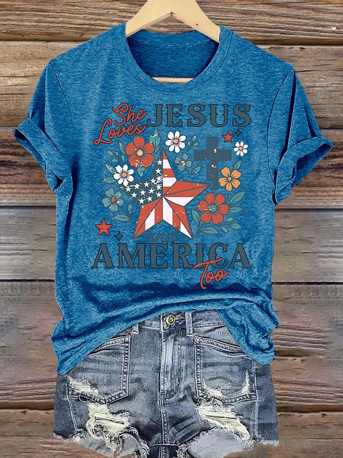 Women's She loves JESUS and AMERICA Printed T-Shirt