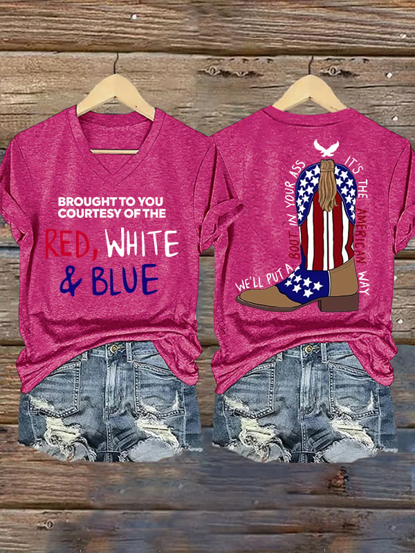 Women's  RED, WHITE & BLUE Print T-Shirt