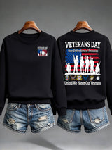 Women's Veterans Day Sweatshirt, Our Defenders of Freedom American Flag and Soldier Silhouettes