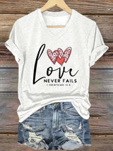 Women's Love Never Fails Printed Casual V-Neck T-Shirt