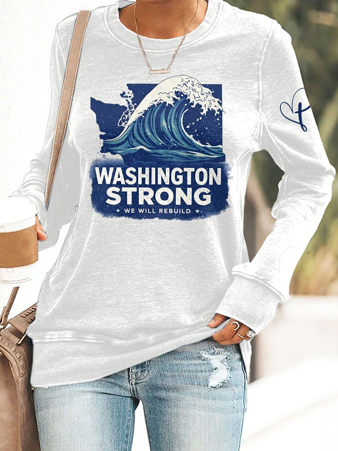 Retro Washington Strong We Will Rebuild Print Sweatshirt