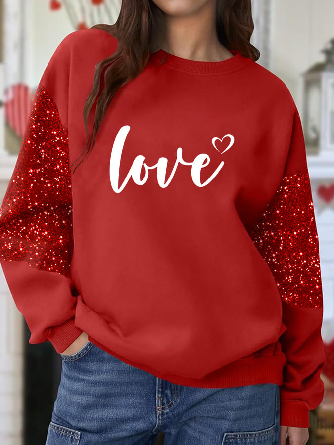 Women's Valentine's Day Printed Round Neck Sweatshirt