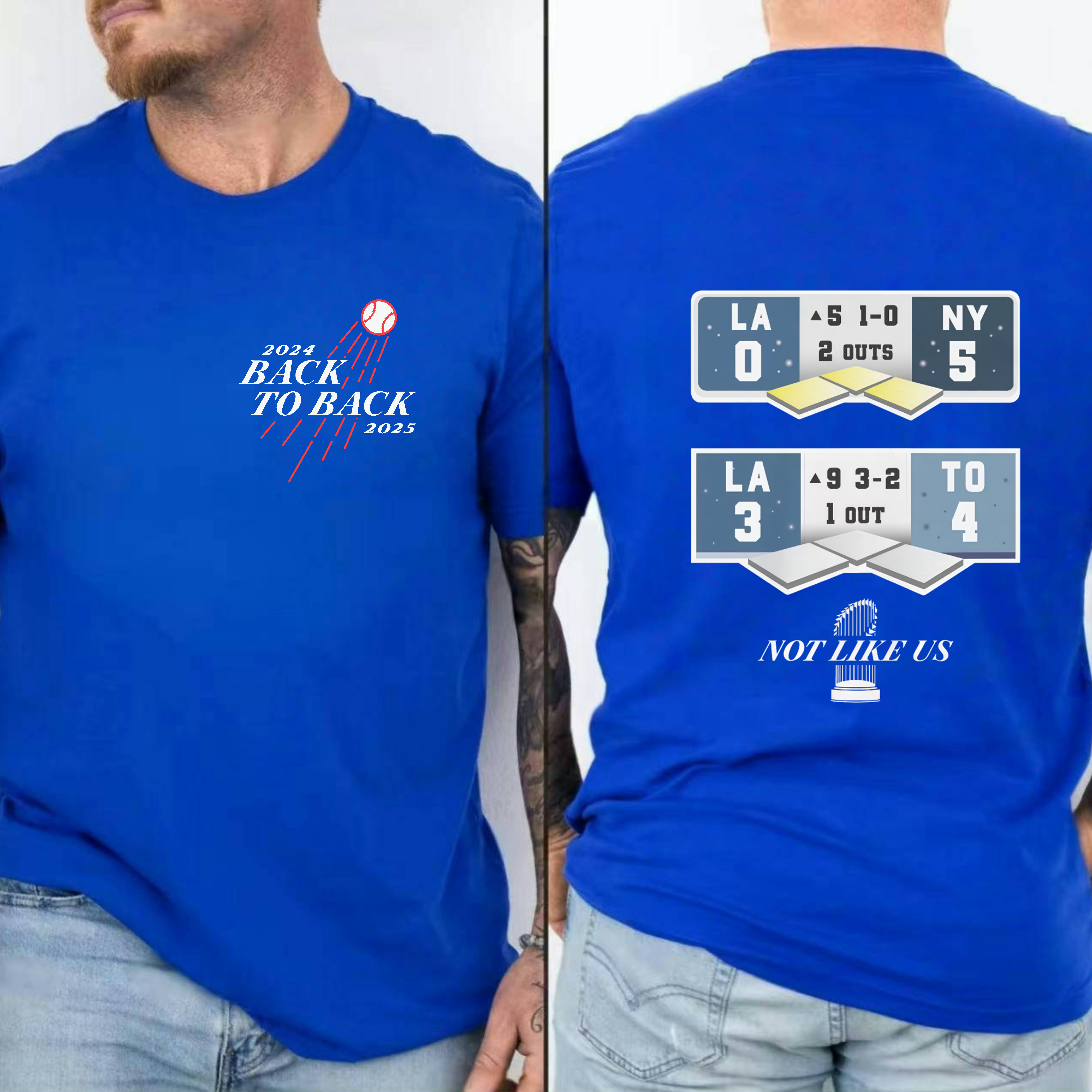 2025 Dodgers Back to Back Scoreboard Tee For Men