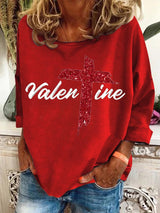 Women's Christian Valentine's Day Cross Printed Sweatshirt