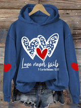Women's Love Never Fails Heart Printed Sweatshirt