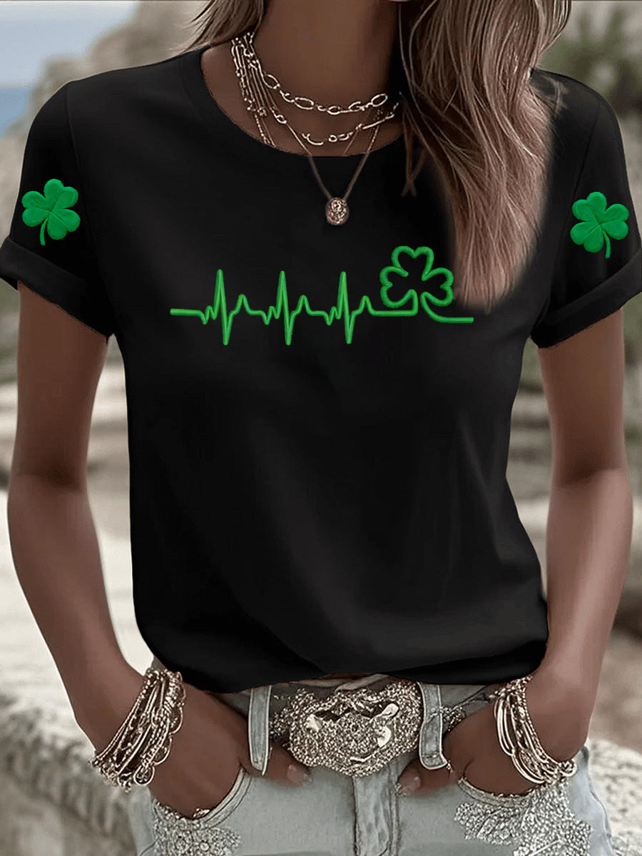 Women's St. Patrick's Day Art Print  Pattern Round-Neck 100% Cotton 180g T-Shirt