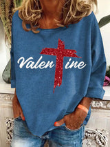 Women's Christian Valentine's Day Cross Printed Sweatshirt