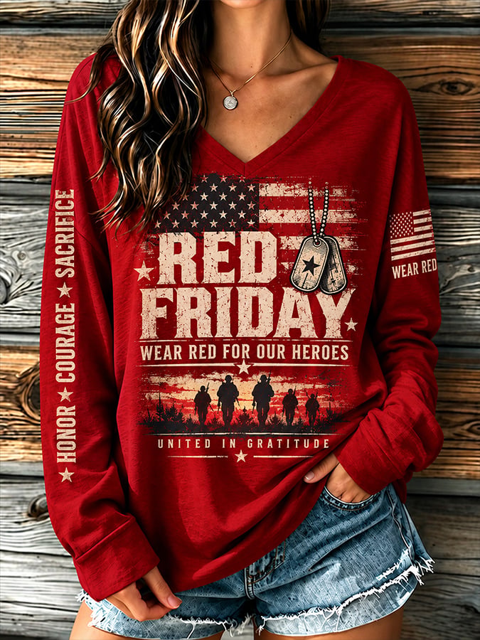 Women’S Casual "Red Friday" Printed Top