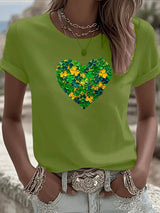 St. Patrick'S Day Heart Pattern Round-Neck 100% Cotton 180g T-Shirt