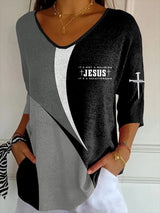 Women's It'S Not A Religion It'S A Relationship printed casual V-neck T-shirt